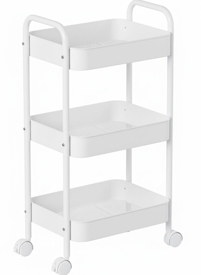 3-Tier Rolling Storage Cart with Wheels – White - Image 1